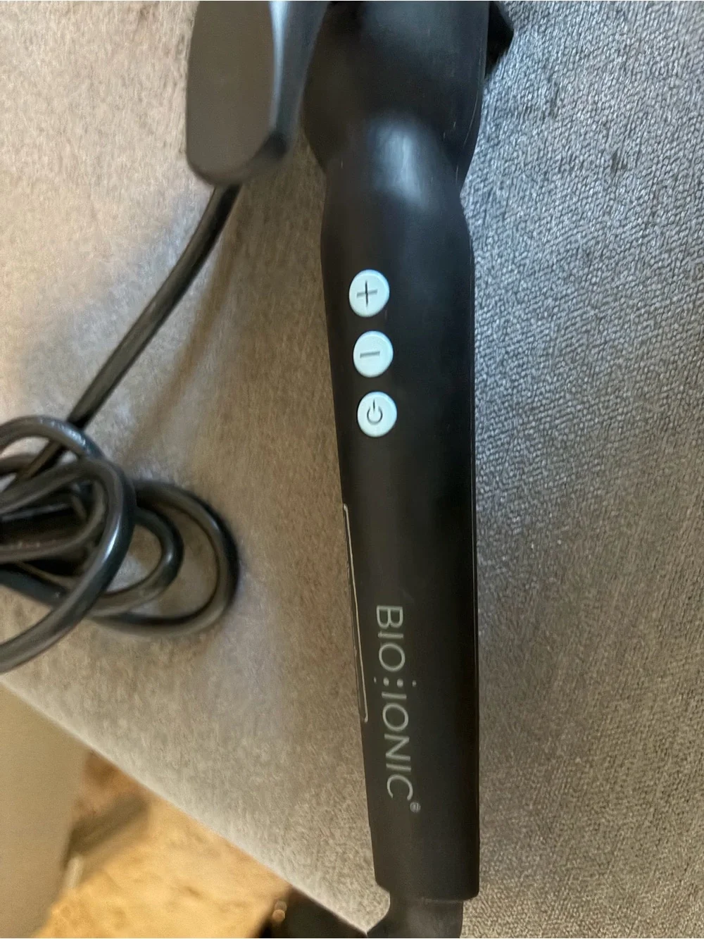 Bio Ionic Black long barrel curling iron/Styling Iron. 1.5 inch. Used one time.